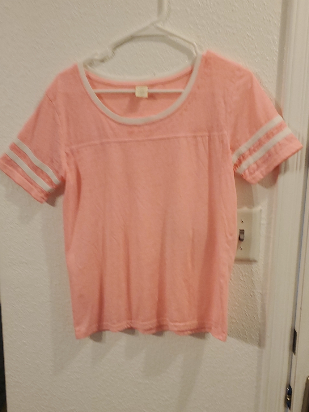 Exist Pink Short Sleeve Tee with White Stripe Sleeve Detail